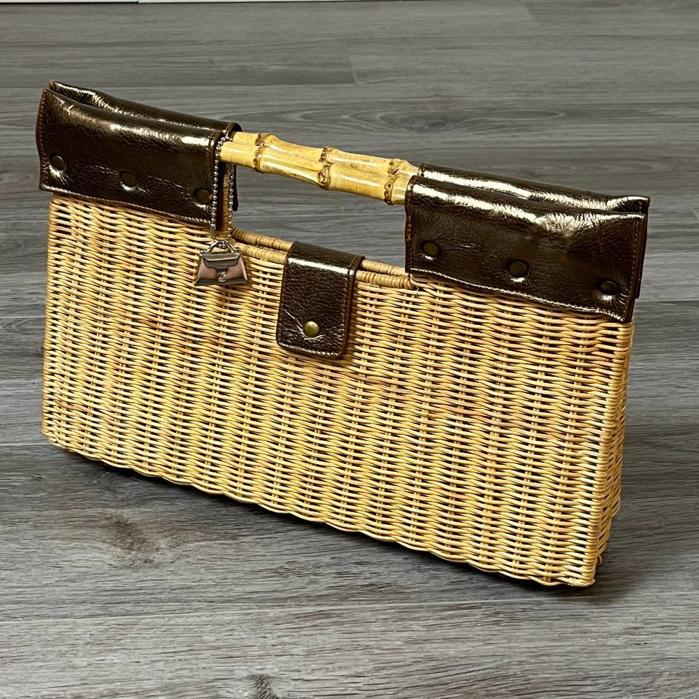 JEANNIE LOTTIE • Woven Rattan Clutch with Bamboo Handles • ALMOST NEW!